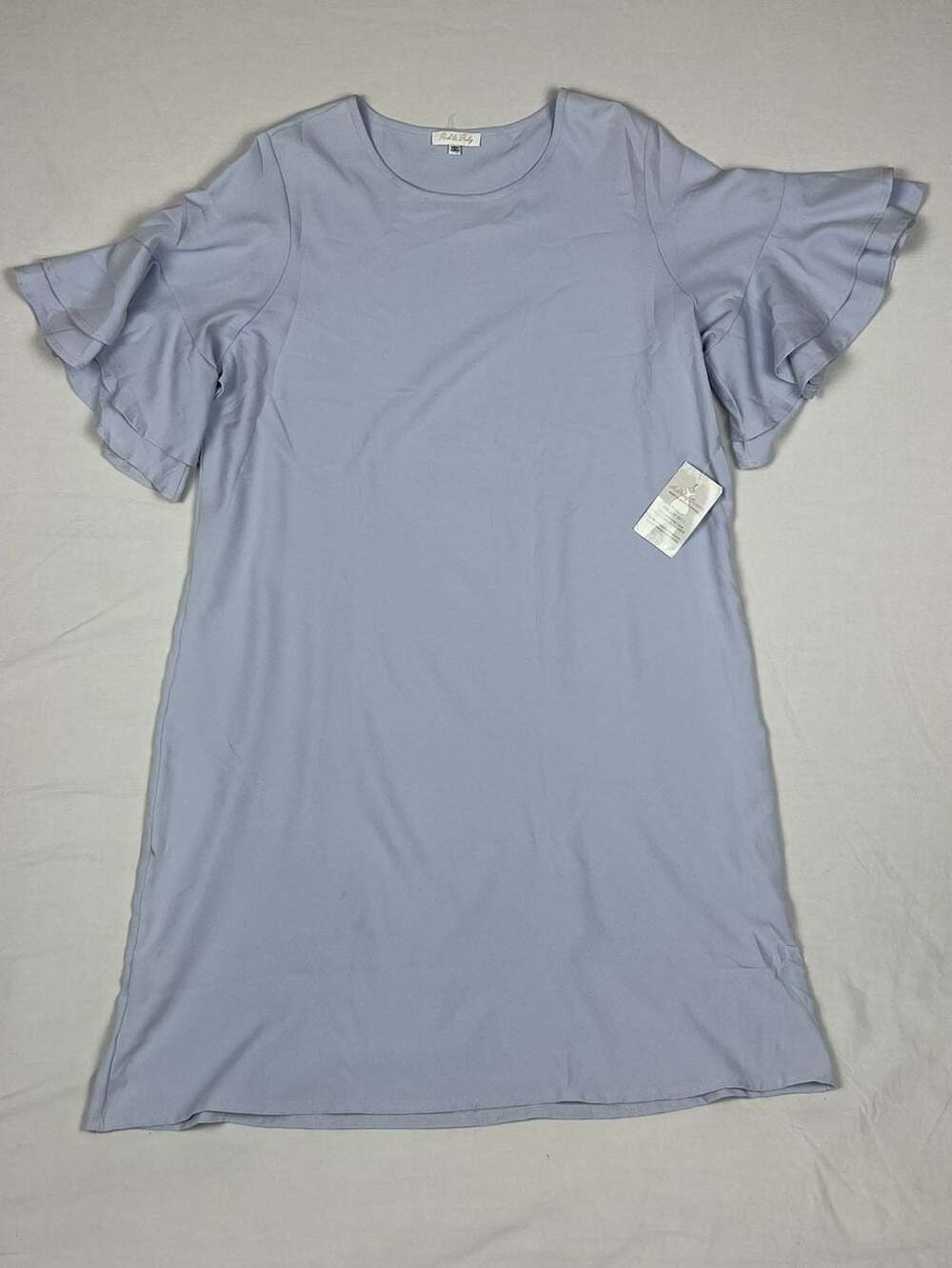 Pearl & Ruby Light Blue Short Ruffle Sleeve Crew Neck Top Blouse 2XL NWT